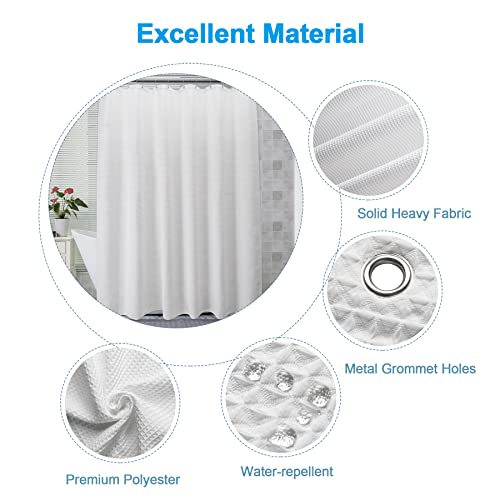 Image of AmazerBath White Shower Curtain Fabric, Waffle Shower Curtain Polyester, Luxury Cloth Shower Curtains for Bathroom, Hotel Quality, Machine Washable, Heavy Duty, 72 x 72 Inches (Matte White)
