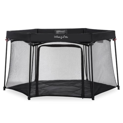 Dream On Me Onyx 56.5' Baby Playpen, Portable Foldable Play Yard with Padded Floor and Side Pocket, Indoor Outdoor Pop Up Playpen, Removable Fabric, for Toddler and Baby, Black