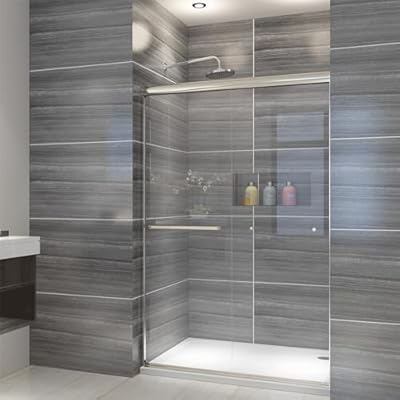 ELEGANT Showers 46.5 in.- 48 in. W x 72 in. H, Semi-Frameless 2 Bypass Sliding Shower Doors, 1/4 in. Shower Clear Glass Panel, Brushed Nickel Finish