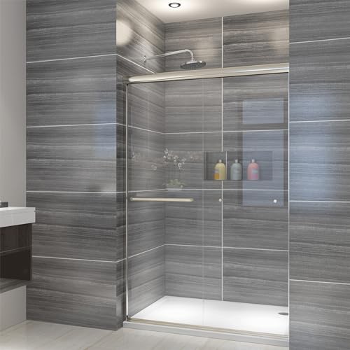 ELEGANT Showers 46.5 in.- 48 in. W x 72 in. H, Semi-Frameless 2 Bypass Sliding Shower Doors, 1/4 in. Shower Clear Glass Panel, Brushed Nickel Finish