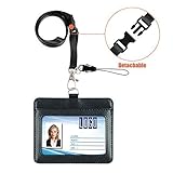 Badge Holder, Life-Mate Double Sided Thicker PU Leather ID Badge Card Holder Wallet Case with 2 Cards Slot and 20