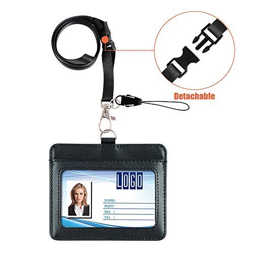 Badge Holder, Life-Mate Double Sided Thicker PU Leather ID Badge Card Holder Wallet Case with 2 Cards Slot and 20