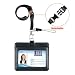 Badge Holder, Life-Mate Double Sided Thicker PU Leather ID Badge Card Holder Wallet Case with 2 Cards Slot and 20" Detachable Neck Lanyard/Strap for Key USB(Black, Horizontal)
