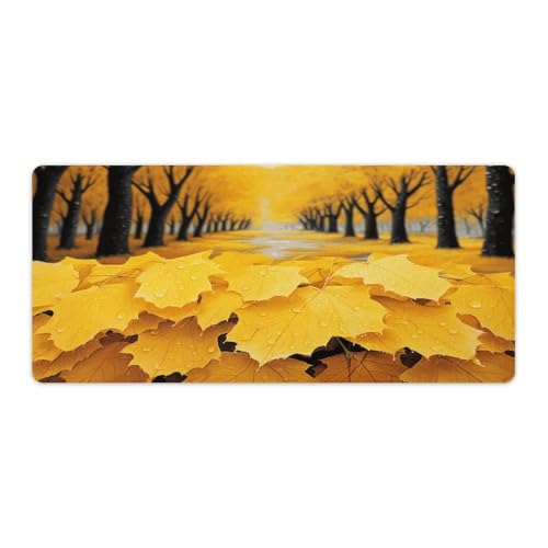 Grand tapis de souris joueur protège bureau lavable motif feuilles