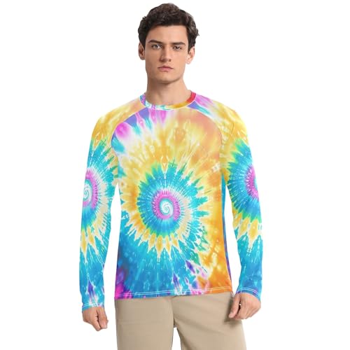 Vibrant Tie Dye Men's Rash Guard Quick Dry UPF 50+ Sun Protection Long Sleeve Fishing Hiking T-Shirts Sun Shirt for Outdoor, X-Large