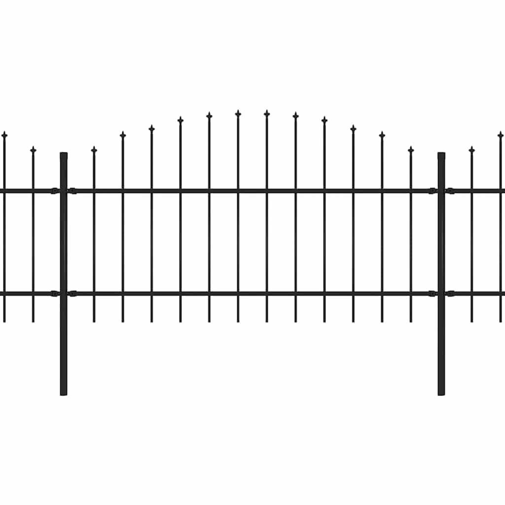 Garden Fence with Spear Top Steel 892.5x125 cm Black Heavy Duty Outdoor Privacy Barrier 8.5m Total Length for Yard Security, 5 Panels 6 Posts Included Easy Assembly