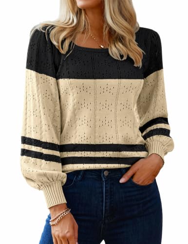 Image of HOTOUCH Sweaters for Women 2026 Fall Trendy Tops Casual Puff Sleeve Square Neck Cute Tunic Pullover Blouses XS-XXL