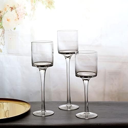 Three Piece Tall Glass Candle Holder Stand Romantic Wedding Banquet Desktop Table Candle Holder Simple Floating Water Candle Cup Candlestick (Black)