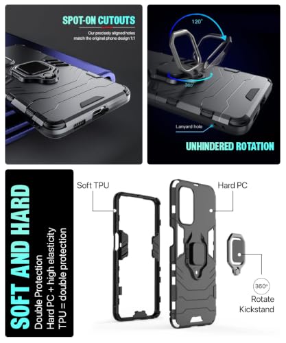 Image of WOW IMAGINE Shock Proof Back Case Mobile Cover for Vivo V23 | Back Cover Case (Tough Armor | Hybrid PC + TPU | Ring Holder & in-Built Kickstand | Blue)