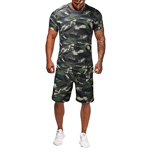Young Mens Suits Slim Fit Shorts Sleeve Quick-Drying Set Men's Camouflage Tight Fitness Short Men (Army Green, Xxxl) #TOP1