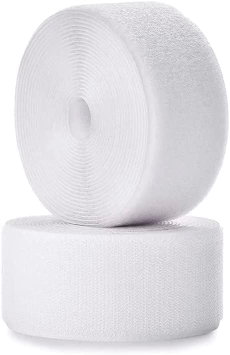 2 inch inch Wide White Sew on Hook Loop Tape Non-Adhesive Nylon Fabric Hook and Loop Tape Fastener Set for Bags Clothes Shoes Backpacks Window Curtain DIY Craft 1 Yd Length