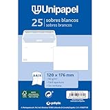 Unipapel | Pack 25 Sobres Papel 90g Blancos | 120x176mm | Cierre Recto con Tira Autoadhesiva Silicona Autodesk | Fácil Apertura | Certificado FSC | Perfecto para Cartas a4 Plegadas en 4