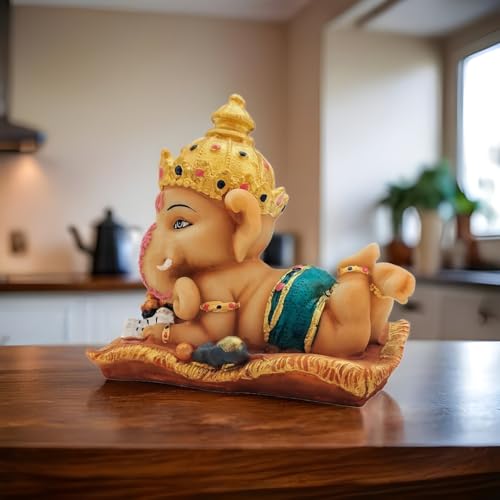 Image of YASHONIDHI Lord Ganpati Reading Book, Studying Bal Ganesha Cute Statue, Made of Resin, for Pooja Room, Living Room, Study Room, Home and Office Decoration, Showpiece for Gift Purpose