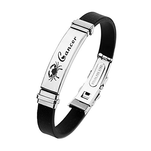 ODETOJOY Homme le signe Bracelet Acier Inoxydable Argenté Noir Silicone Bracelet De Sport 12 Constellations Signes De Zodiaque Gourmette Manchette Wrap...