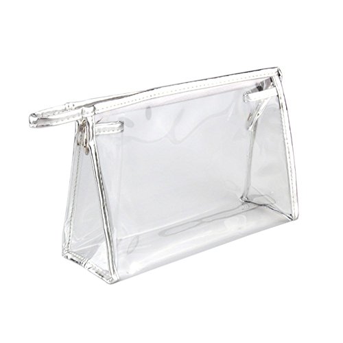 Happy Will Clear Transparent Waterproof Plastic PVC Travel Cosmetic Bag Makeup Bag Organizer Pouches Bag Tote Bag for Women Girls (Silver)