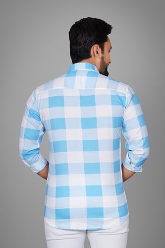 Image of Voroxy Men's Casual Checks Shirt with Pockets Cotton Blend Stylish Branded Checkered Pattern Formal Shirt & Regular Fit Full Sleeves and Spread Collar Style
