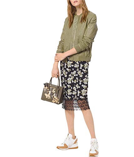 Michael Kors Chaqueta de cuero con cremallera completa para mujer, Verdeoscuro, M