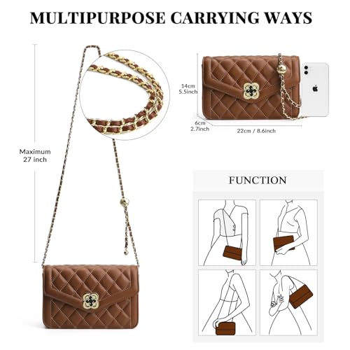 Image of Quilted Leather Crossbody Bags for Women Trendy Ladies Shoulder Purse Satchel HandBag with Chain Strap