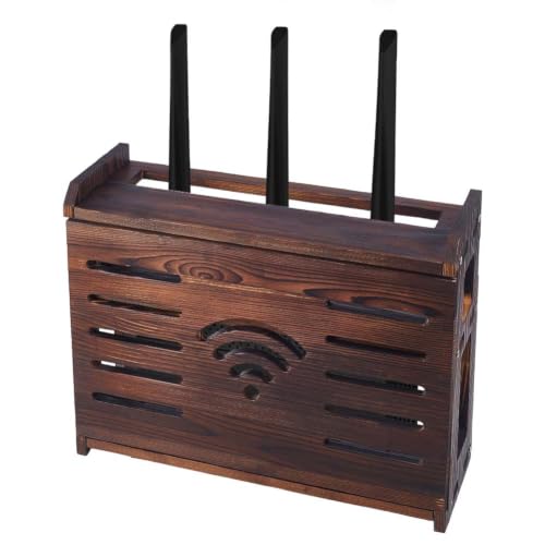 OLYCRAFT Wooden WiFi Router Storage Box 15.8x5.3x12.2 In Mountable Shelf Hider Cover WiFi Router Box Hider Pine Wood Storage Cabinet with Cable Management System for Living Room Bedroom Dorm Apartment