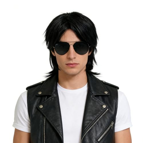 GYIOFAI Nero Parrucca Mullet Uomo e Occhiali da Sole per