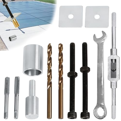 UYEDUJZ Pool Anchor Removal Tool Kit 12 Set, Complete Pool Safety Cover Anchors Replacement Tools Kit, Swimming Pool Cover Brass Anchor Rethreading Removing and Reinstalling Tool with Stainless Steel