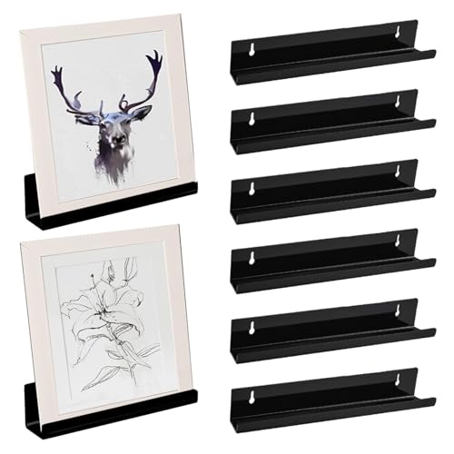 6 Pack 12Inch Acrylic Vinyl Record Shelf Wall Mount Rack Acrylic Album Record Holder Floating Shelves Display Collection Picture Ledge Shelf LP Storage for Living Room,Bedroom,Kitchen,Bathroom(Black)