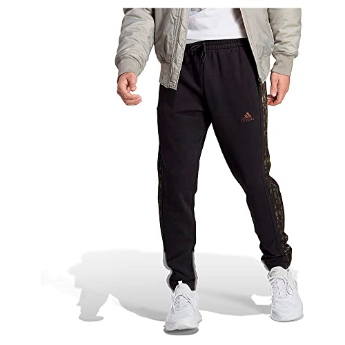 Adidas Herren Essentials French Terry Tapered Elastic Cuff 3-Stripes Pants, Black/Olive strata, M – Ansicht 3