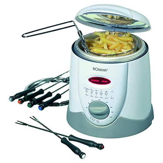 Elektrisk fritös fondue för 6 personer – fritös – fritös – olja kapacitet ca 1 liter (kraftfull 900 watt + inkl. fondue-gafflar och friseringskorg)