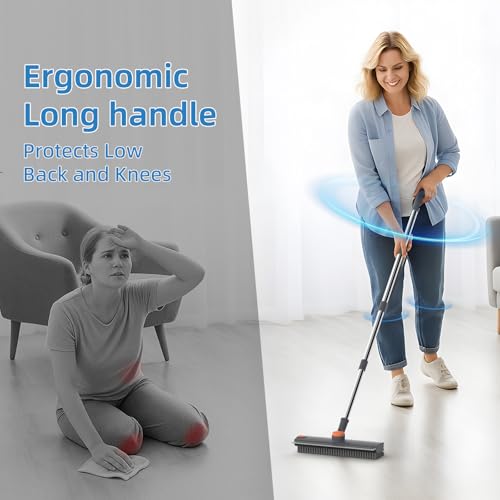 image for DOLPLEAP Scrub Brush with Long Handle, Floor Scrub Brush Squeegee Broo