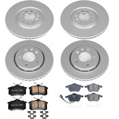 Image of PowerStop Front and Rear Brake Kit for Audi TT Quattro 2000-06 |Volkswagen Golf 2002-04 |Jetta 2004-05 - Fully-Coated Disc Rotors with Z23 Carbon-Fiber Ceramic Brake Pads Upgrade, CRK916