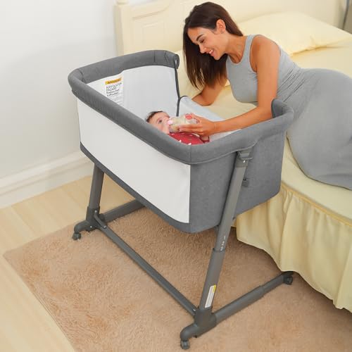 Image of AMKE Baby Bassinets,All mesh Bedside Sleeper,Portable for Safe Co-Sleeping,Adjustable Crib,Baby Bed for Infant Newborn (Drak Gray)