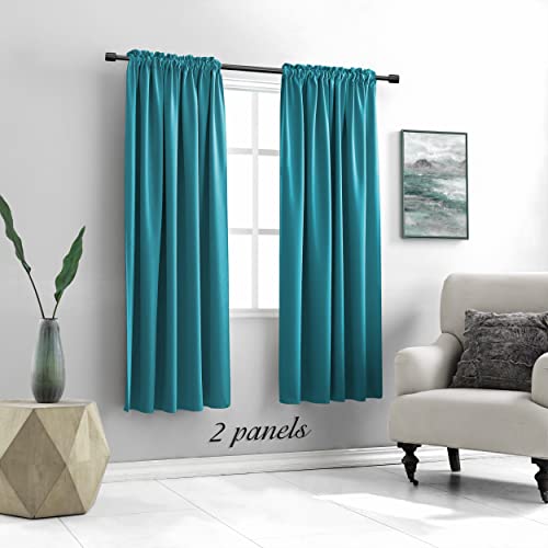 Image of DONREN 2 Panels Teal Blackout Curtain Panels for Bedroom - Thermal Insulated Solid Rod Pocket Curtains (42 x 63 Inches)