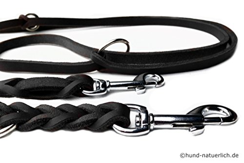 hund-natuerlich Fettleder Führleine schwarz geflochten Chrom 3m, Lederleine (3m x 8mm)
