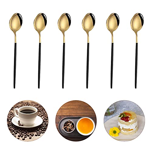 WANAONE 6pcs Tea Spoon Set, Black and Gold Plating Mini Teaspoons for Dessert Cake, Ice Cream (5.04 * 1.14inch) - Image 4