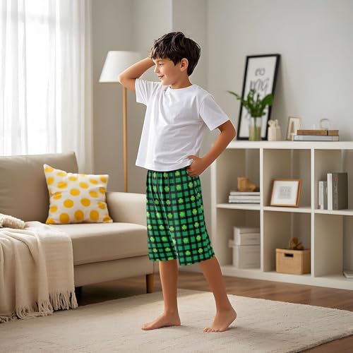 Check Clover Pattern Pajama Pants Short Sleep Pants Pajama Bottoms Elastic Waist with Pockets 6-14 Years4