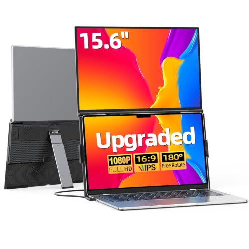 Image of 15.6 inch Dual Laptop Screen Extender - Ultra Thin Stacked Foldable Portable Monitor, FHD 1080P USB-C /HDMI Plug & Play, 180 Screen Adjustment for 13-17.3 inch Mac /Windows Laptops, Ideal for Work & Gaming