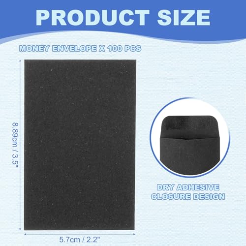 PATIKIL 100 Stück Mini Briefumschläge 57x88,9mm, Kuvert Etwas größer als DIN A8 für Kreditkarten, Gutscheine, Ausweise, Geschenkkarten, Visitenkarten und kleine Belege, Schwarz