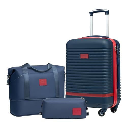 Coolife Coolife Luggage Set Carry On Suitcase,3 piece, Navy Red(DB/TB/20)