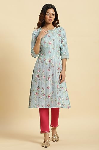 Image of W for Woman Women's Cotton Relaxed Fit Casual Floral Printed Light Festive Kurta