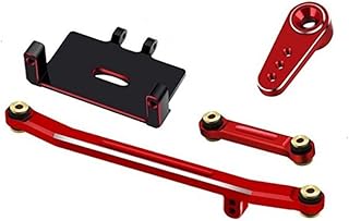 KingVal Replacement Metal Servo Mount Bracket with 15T Servo Arm and Steering Link Combo Compatible with Emax ES08MA Servo for Axial SCX24 AXI90081 AXI00002 AXI00001 AXI0005 AXI0006 RC Car (Red)