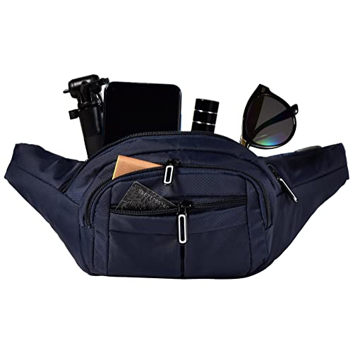 Crossbody Fanny Packs for Women and Men With 4-Zipper Pockets Gifts for Enjoy Sports Festival Workout Traveling Running Casual belt Bag Wallets Phone Bag Carrying All Phones (A-MidnightBlue)