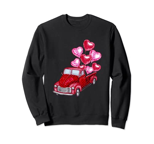 Buffalo Red Plaid Hearts Truck Día de San Valentín Sudadera