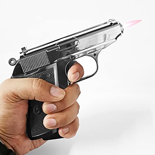 Image of Gun Pistol Lighter Heavy Weight Metal Body Real and Original Like Gun Pistol for Decorative, Smoking Filled with Gas (508 Silver)