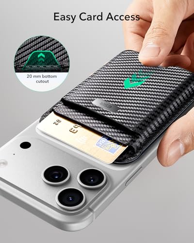 Image of ESR for MagSafe Wallet with Find My Functionality, 5 Cards Holder, RFID-Blocking, Strong Magnetic Wallet for iPhone, for iPhone 17e /17 /16 /15 /14 /13 /12 Series, Not for 13 /12 Mini, Black Carbon Fiber