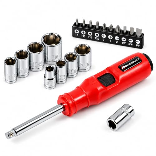 Powerbuilt 1/4" Dr. 20 Pc. Impact Bit Screwdriver and Nut Driver Set, Includes SAE, Metric Sockets, Phillips, Slotted, Star Bits, Adapter- 647768