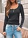 Kissfix Long Sleeve Shirts for Women Fall Winter Henley Tops Business Casual Ribbed Blouses Date Night Trendy Outfits Black Grey M