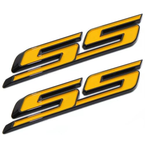 Image of 2Pcs Slant SS Emblems Side Car Badge Decal Compatible with Chevy Camaro Impala Malibu Holden 2010-2026 (Black Yellow)