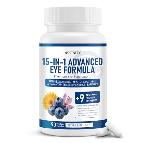 Neurobella 15-in-1 Advanced Eye Formula with Lutein Zeaxanthin Astaxanthin & Saffron - Vision Care Supplement for Daily Digital Screen Life 90 Capsules