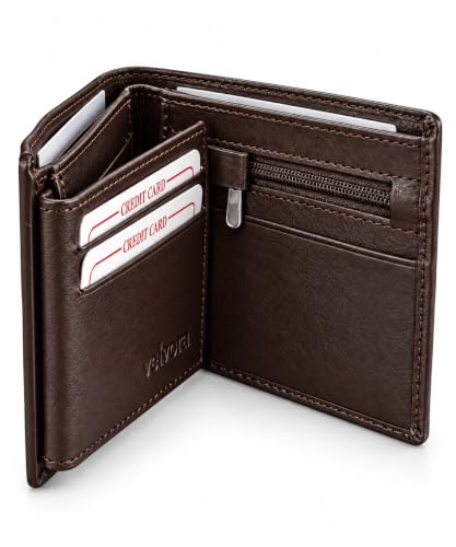 Image of Men's Bifold Wallet, Premium Leather Look Wallet for Men with Multiple Card Slots, Cash Compartment & Compact Slim Design, Stylish Everyday Pocket Wallet - Dark Brown