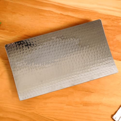 Image of Nestasia Stainless Steel Serving Platter for Snacks (30cmx18cm) - Hammered Rectangular Curved Steel Tray with Glossy Finish | Rust & Scratch Resistant Serveware for Appetisers, Desserts and Breads